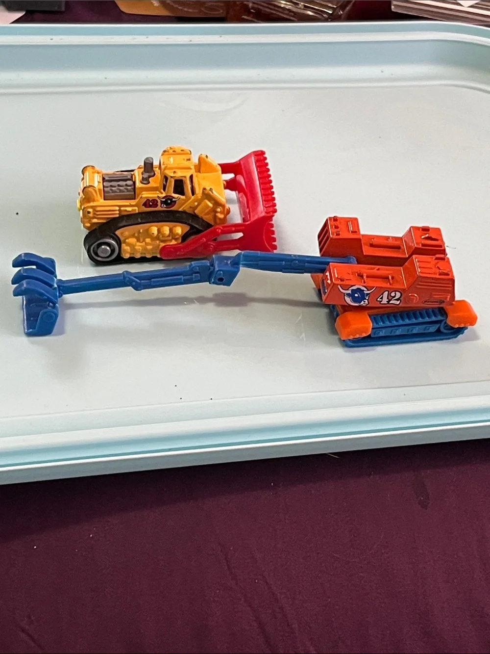 Yellow and Red Kids Construction Toy Bulldozer and Orange Excavator Set